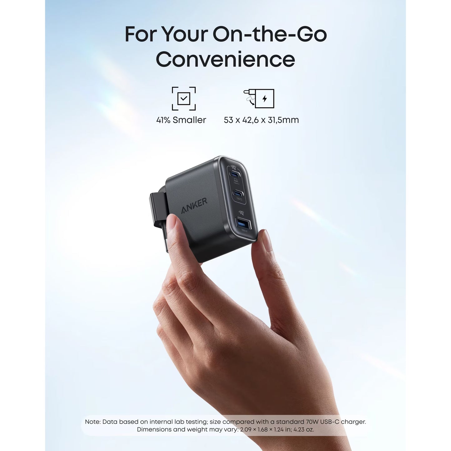 Punjač Anker Nano, 70W, 3.5A, 1 x USB-A - 2 x USB-C, Crni A121AL11