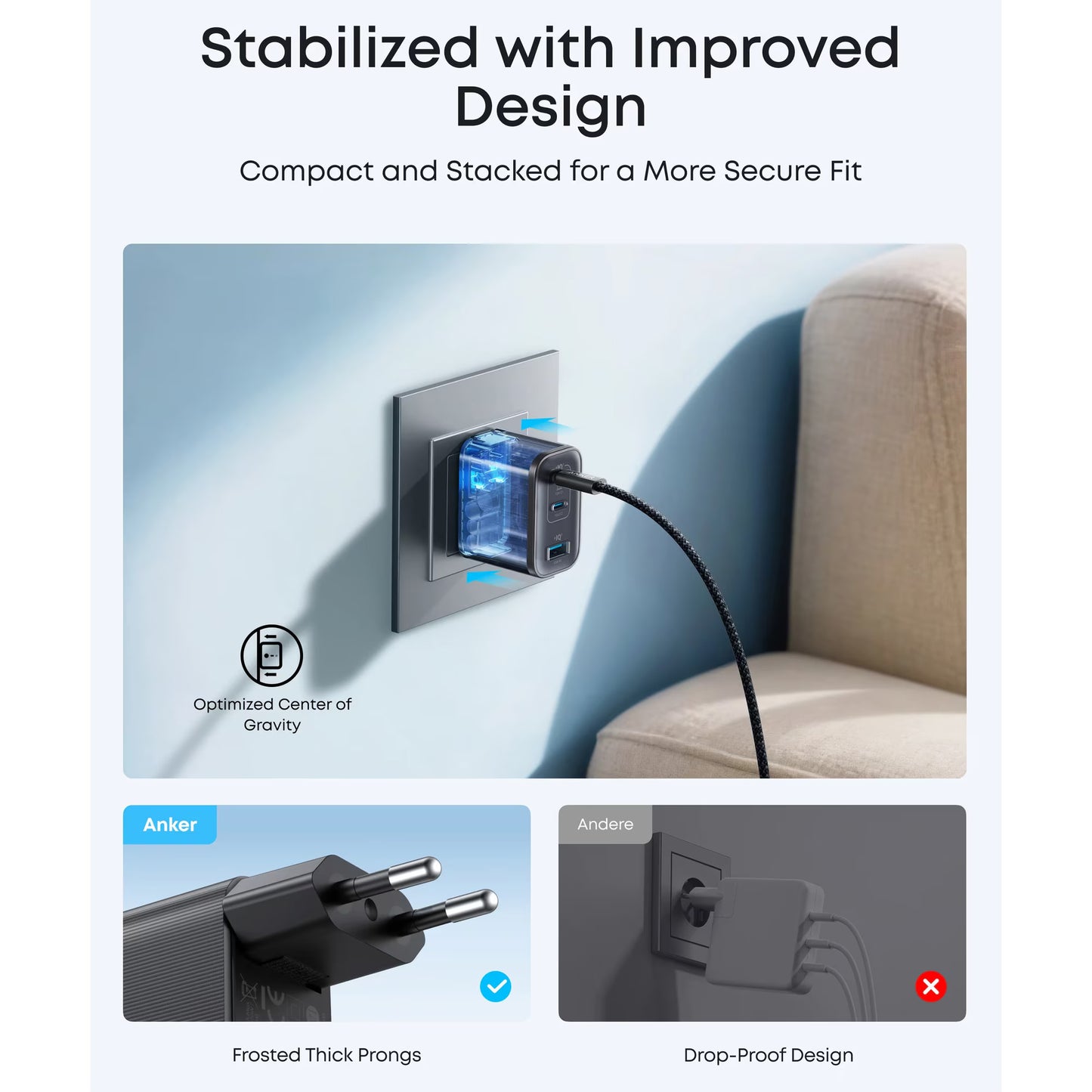 Punjač Anker Nano, 70W, 3.5A, 1 x USB-A - 2 x USB-C, Crni A121AL11