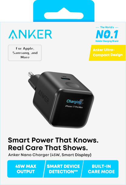 Anker Nano Display mrežni punjač, 45W, 3A, 1 x USB-C, Crni A121DG11