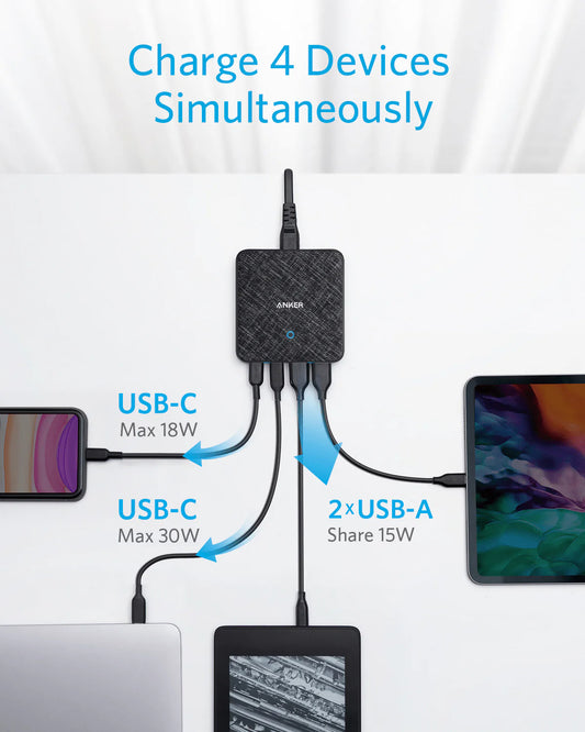 Punjač Stanica Anker PowerPort Atom III, 65W, 3A, 2 x USB-A - 2 x USB-C, Crni A2046G12