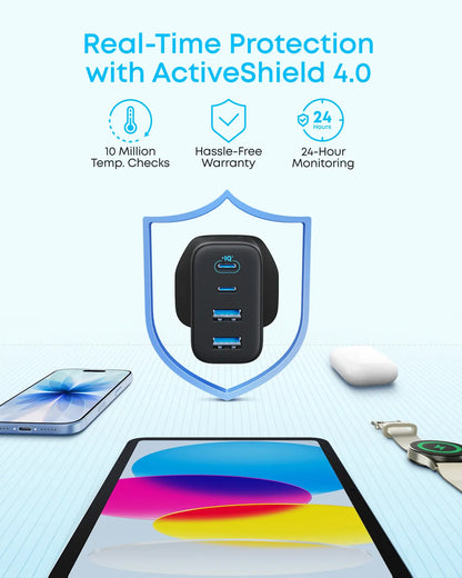Punjač za mrežu Anker Zolo, 50W, 3A, 2 x USB-A - 2 x USB-C, Bijela