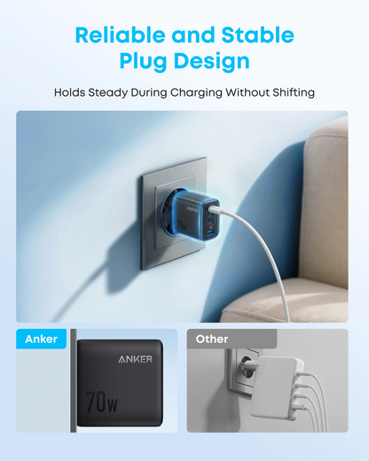 Mrežni punjač Anker Zolo, 70W, 1 x USB-A - 3 x USB-C, Crni A121CG11
