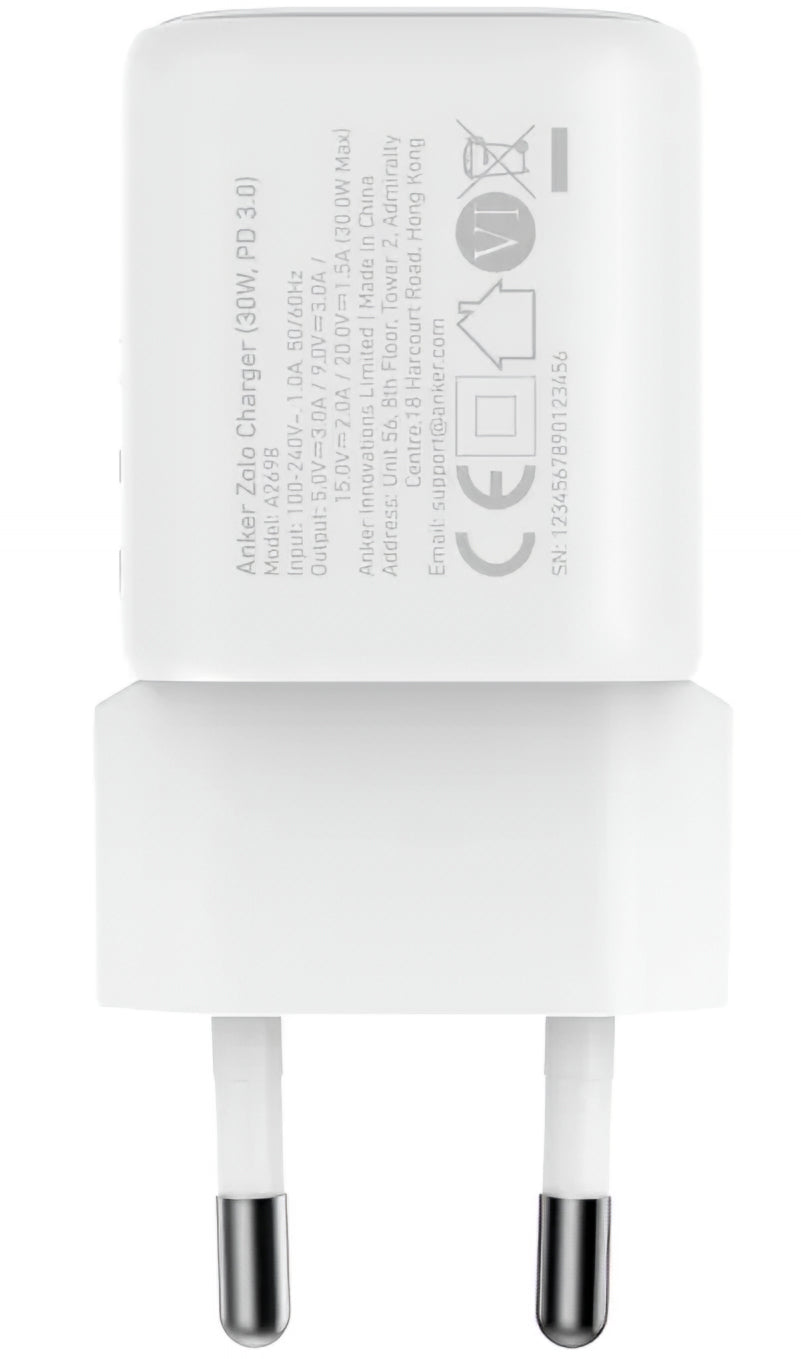 Punjač Anker Zolo, 30W, 3A, 1 x USB-C, Bijeli A2698G21