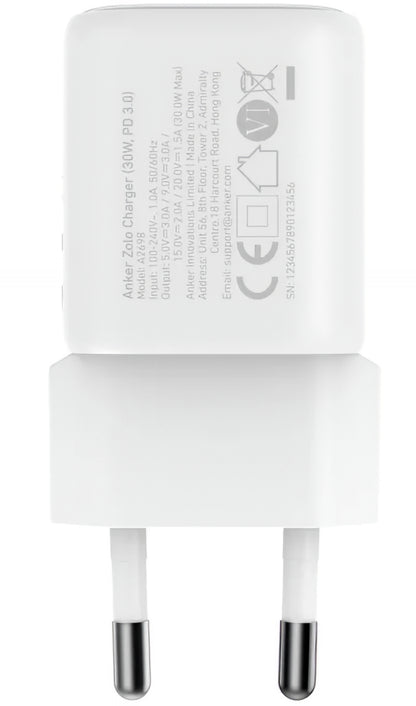 Punjač Anker Zolo, 30W, 3A, 1 x USB-C, Bijeli A2698G21