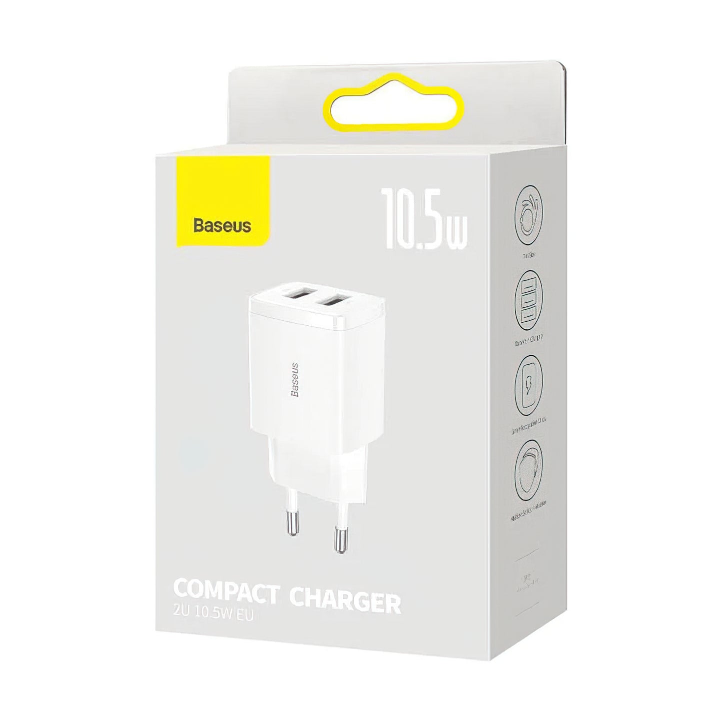 Punjač mreže Baseus Compact, 10.5W, 2.1A, 2 x USB-A, Bijeli CCXJ010202