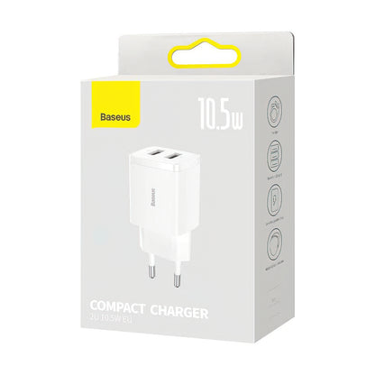 Punjač mreže Baseus Compact, 10.5W, 2.1A, 2 x USB-A, Bijeli CCXJ010202