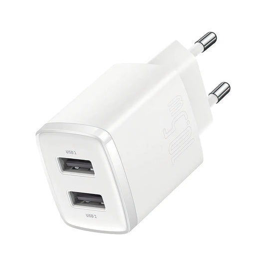 Punjač mreže Baseus Compact, 10.5W, 2.1A, 2 x USB-A, Bijeli CCXJ010202