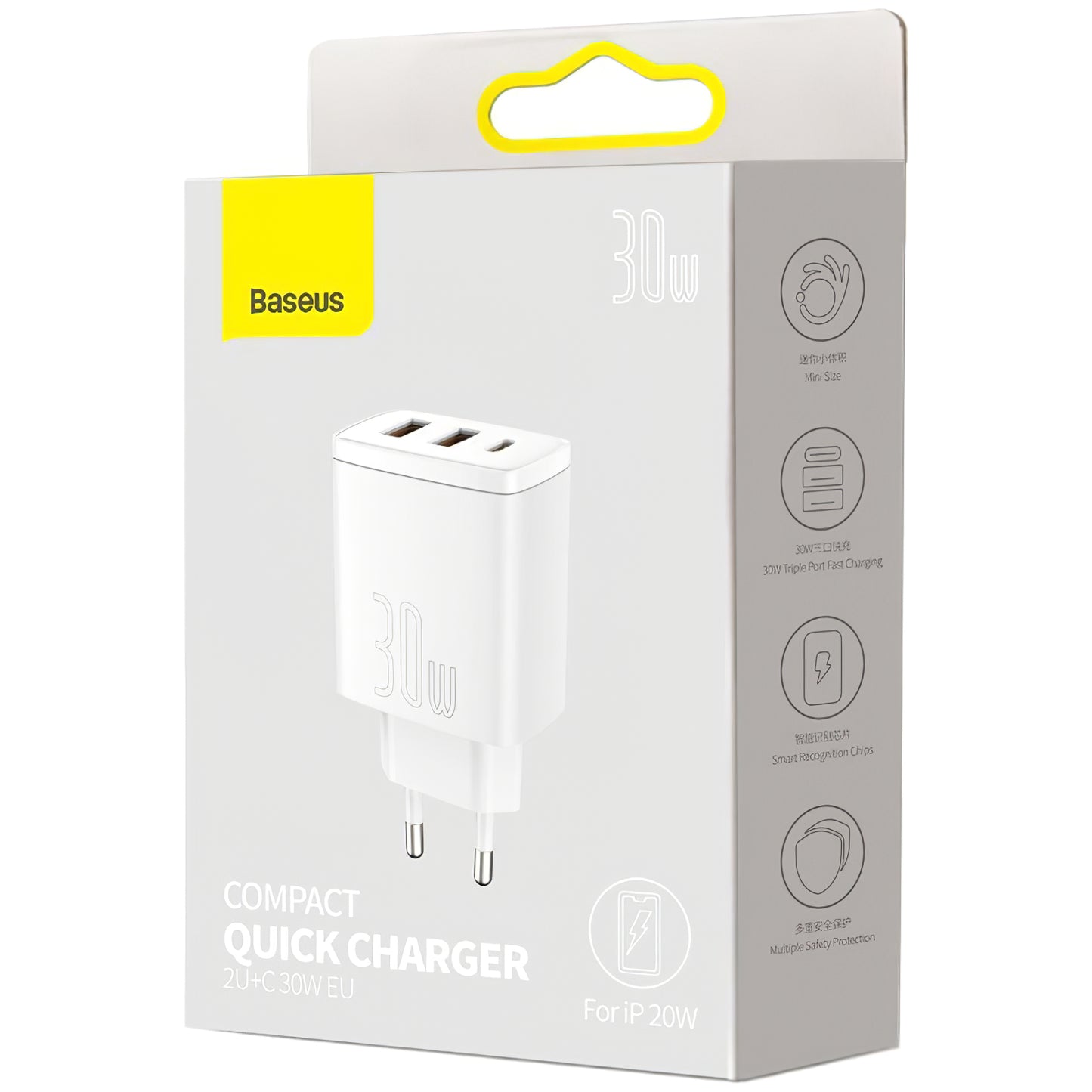 Punjač Baseus Compact, 30W, 1 x USB-C - 2 x USB-A, Bijeli CCXJ-E02