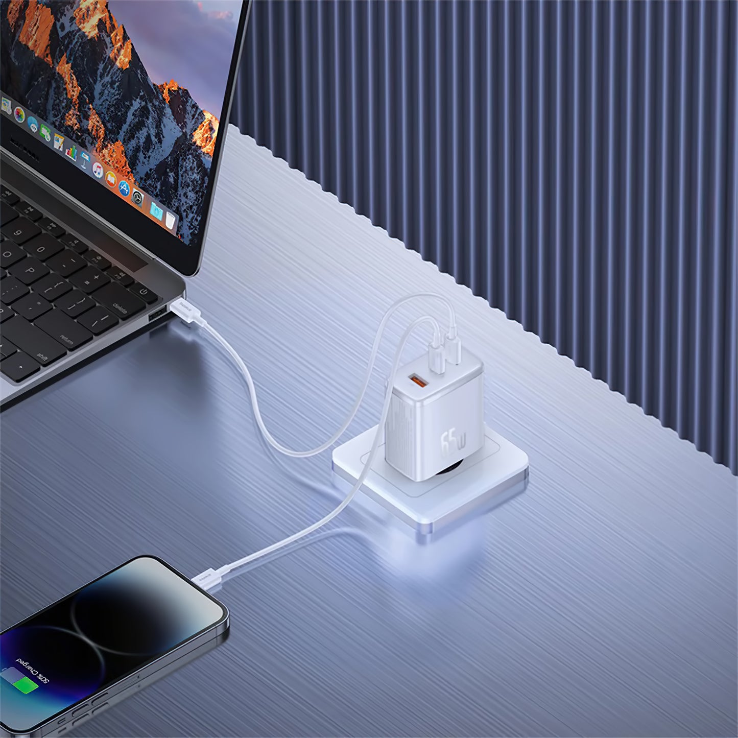 Punjač Baseus Cube Pro, 65W, 3.25A, 1 x USB-A - 2 x USB-C, Bijeli P10152301213-00