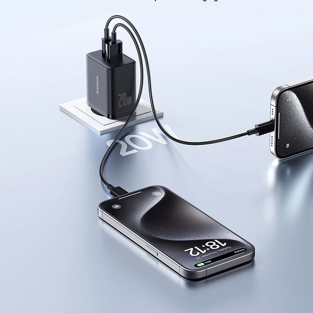 Punjač mreže Baseus Cube, 20W, 3A, 1 x USB-A - 1 x USB-C, Crni P10111403113-00