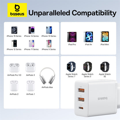 Baseus Cube mrežni punjač, 30W, 3A, 2 x USB-A - 1 x USB-C, Bijeli P10111402213-00