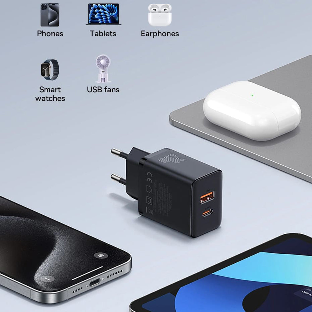 Punjač mreže Baseus Cube, 20W, 3A, 1 x USB-A - 1 x USB-C, Crni P10111403113-00