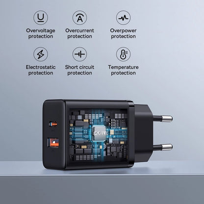 Punjač mreže Baseus Cube, 20W, 3A, 1 x USB-A - 1 x USB-C, Crni P10111403113-00