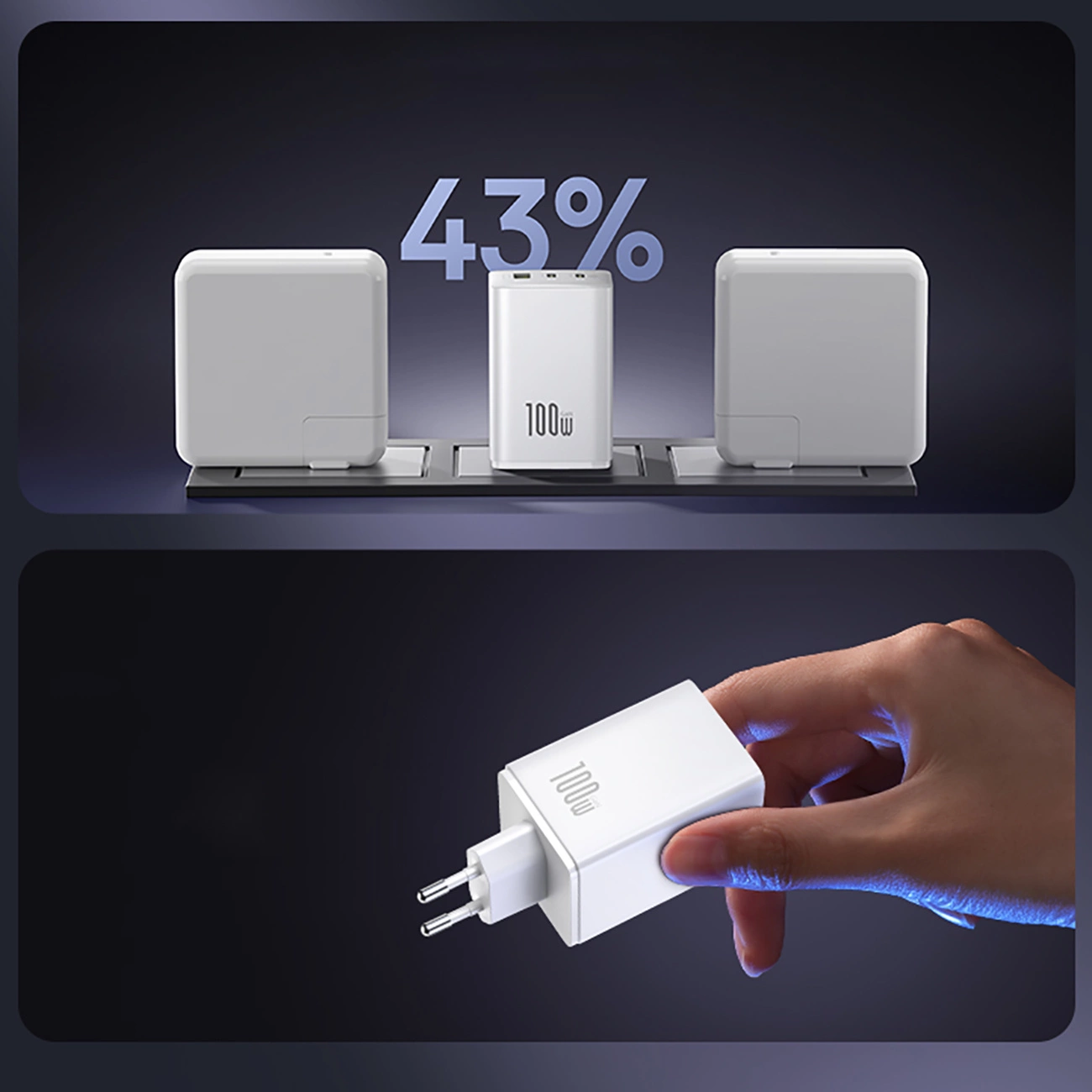 Punjač Baseus EnerFill FE11, 100W, 5A, 1 x USB-A - 2 x USB-C, Bijeli P10182102213-00