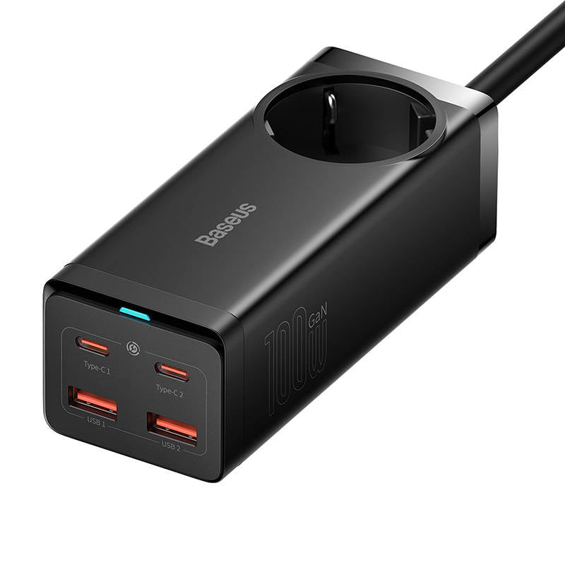 Produžni kabel Baseus GaN3 Pro PowerStrip, 100W, 5A, 2 x USB-A - 2 x USB-C - 1 x Schuko, Crni PSZM000401