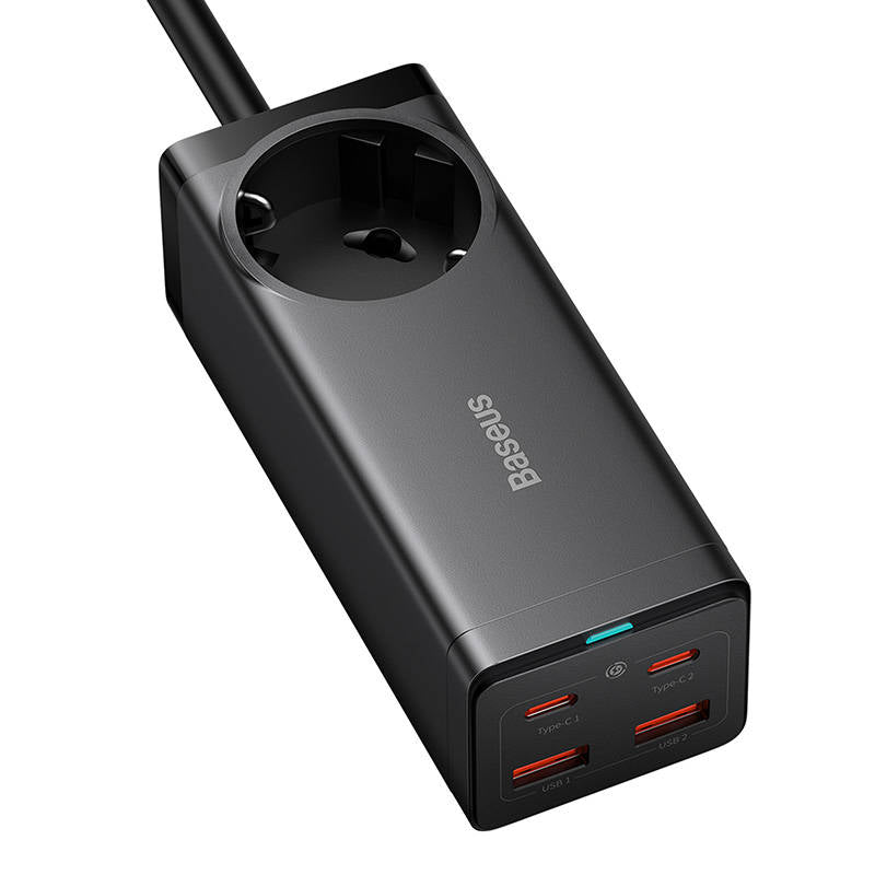 Produžni kabel Baseus GaN3 Pro PowerStrip, 100W, 5A, 2 x USB-A - 2 x USB-C - 1 x Schuko, Crni PSZM000401