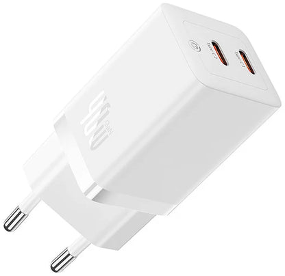 Punjač mreže Baseus GaN5 Pro, 40W, 3A, 2 x USB-C, Bijeli CCGP180102