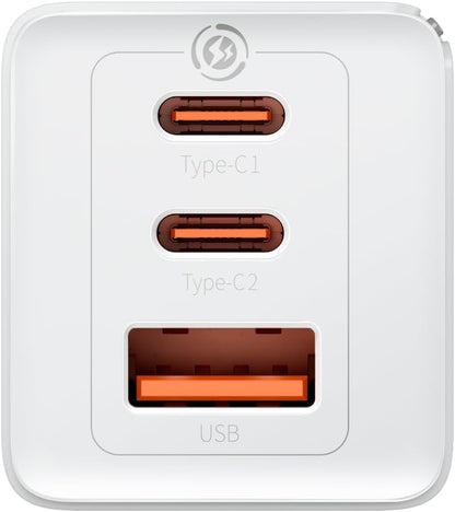 Punjač Baseus GaN5 Pro, 65W, 3.25A, 1 x USB-A - 2 x USB-C, Bijeli CCGP120202