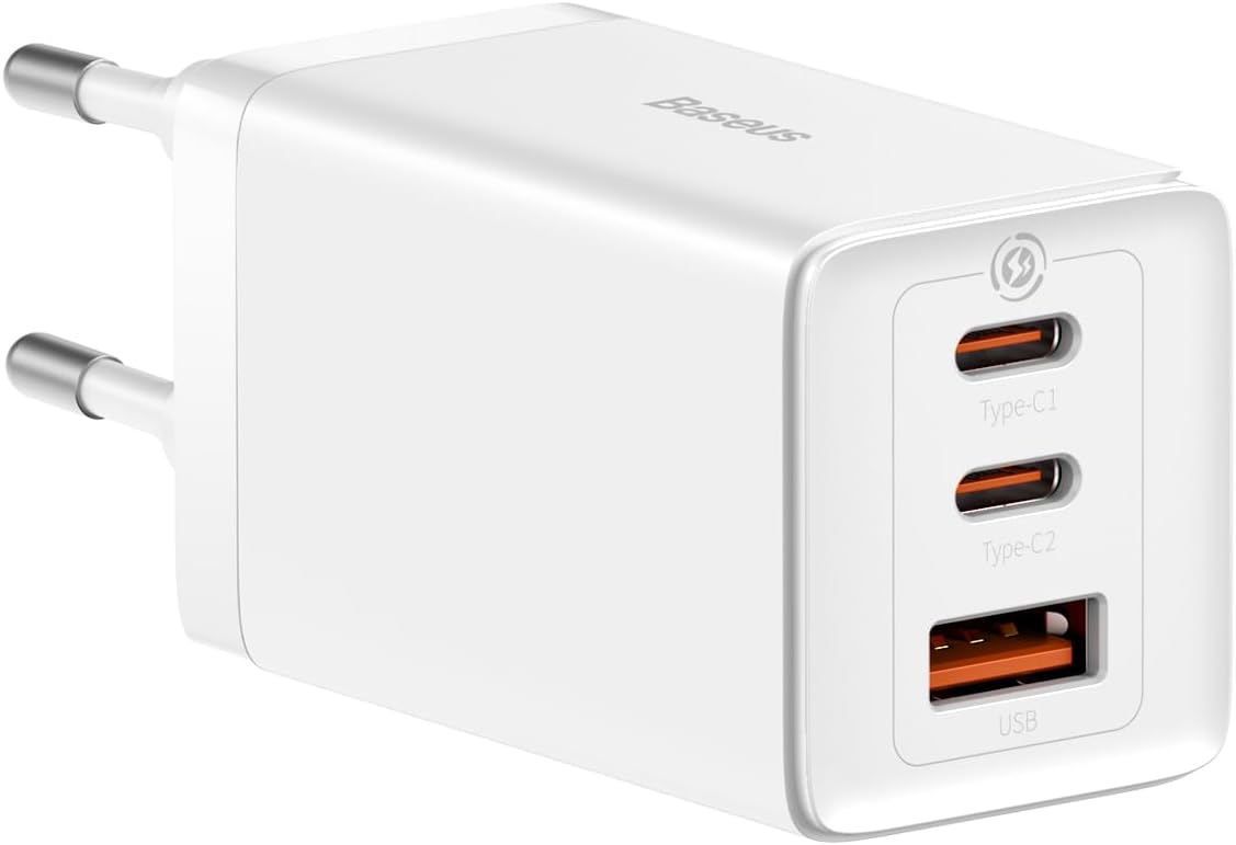 Punjač Baseus GaN5 Pro, 65W, 3.25A, 1 x USB-A - 2 x USB-C, Bijeli CCGP120202