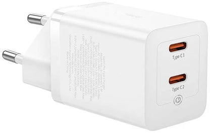Punjač mreže Baseus GaN5 Pro, 40W, 3A, 2 x USB-C, Bijeli CCGP180102