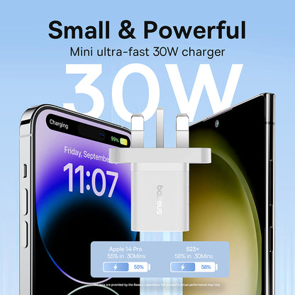 Punjač mreže Baseus GaN5 UK, 30W, 3A, 1 x USB-C, Bijeli P10110906213-00