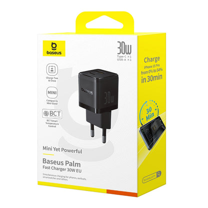 Punjač mreže Baseus Palm, 30W, 3A, 1 x USB-A - 1 x USB-C, Crni P1011160A113-00