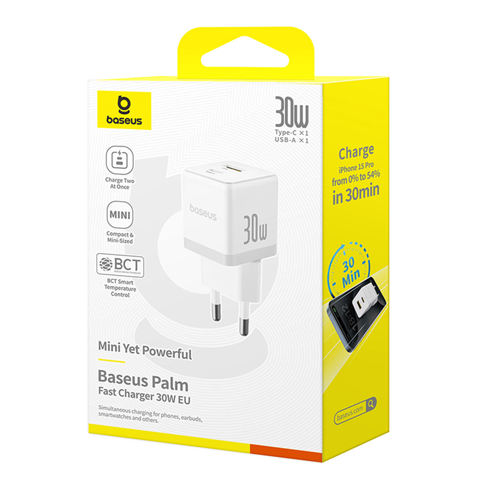 Punjač Baseus Palm, 30W, 3A, 1 x USB-A - 1 x USB-C, Bijeli P1011160A213-00