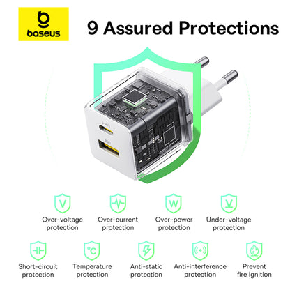 Punjač Baseus Palm, 30W, 3A, 1 x USB-A - 1 x USB-C, Bijeli P1011160A213-00
