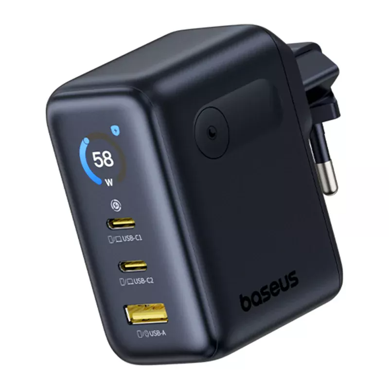 Punjač za mrežu Baseus PicoGo AE21 Display, 100W, 5A, 1 x USB-A - 2 x USB-C, Crni E0121B00