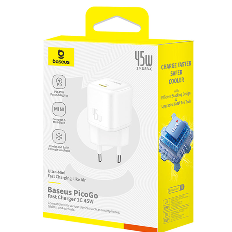 Punjač mreže Baseus PicoGo, 45W, 3A, 1 x USB-C, Bijeli P10176800213-00