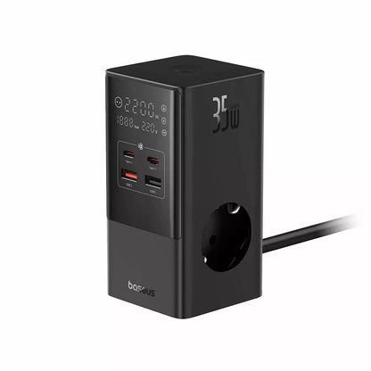 Punjač mreže Baseus PowerCombo, 35W, 5A, 2 x USB-A - 2 x USB-C - 3 x Schuko, Crni, Ponovno zapečaćen E00023606113-00