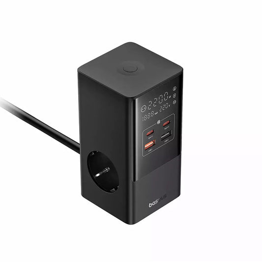 Punjač mreže Baseus PowerCombo, 35W, 5A, 2 x USB-A - 2 x USB-C - 3 x Schuko, Crni, Ponovno zapečaćen E00023606113-00