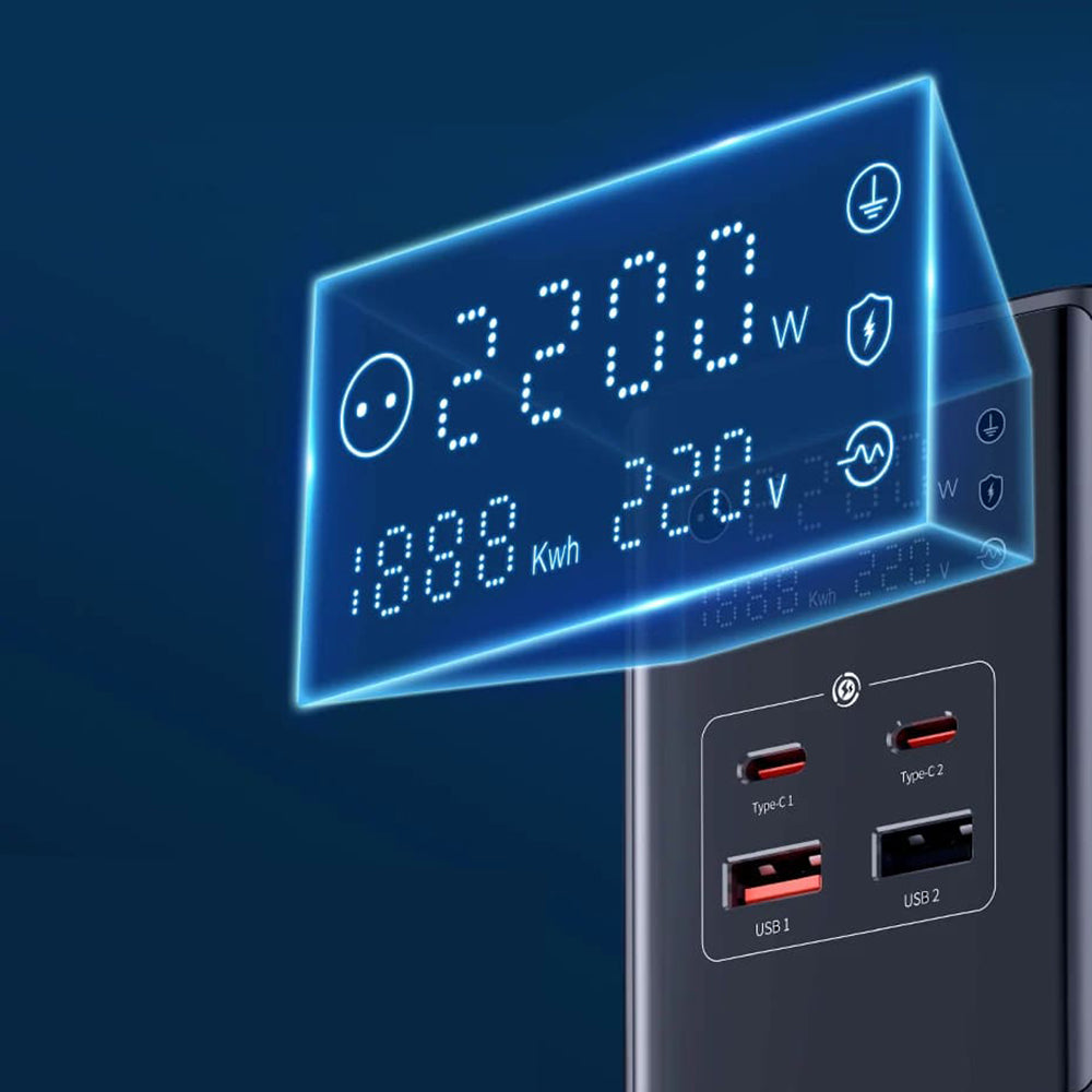 Punjač mreže Baseus PowerCombo, 35W, 5A, 2 x USB-A - 2 x USB-C - 3 x Schuko, Crni, Ponovno zapečaćen E00023606113-00