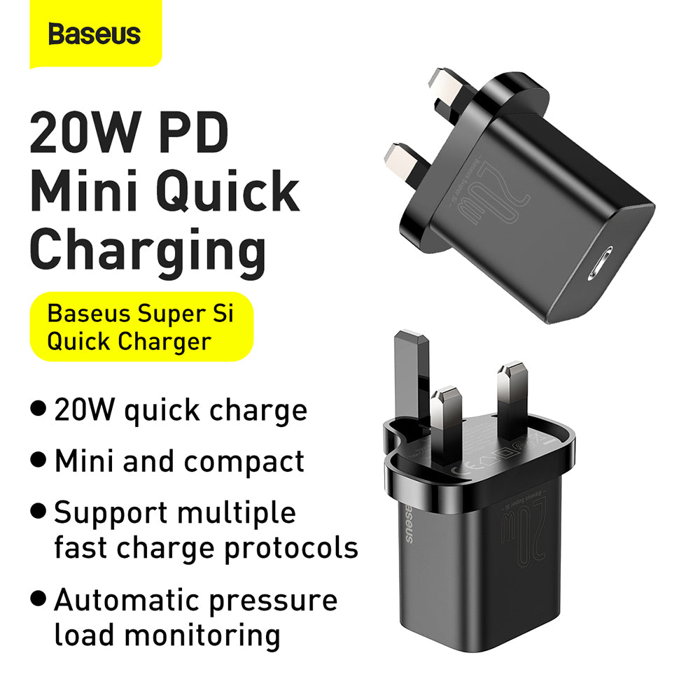 Punjač mreže Baseus Super Si UK, 20W, 3A, 1 x USB-C, Crni CCSUP-K01