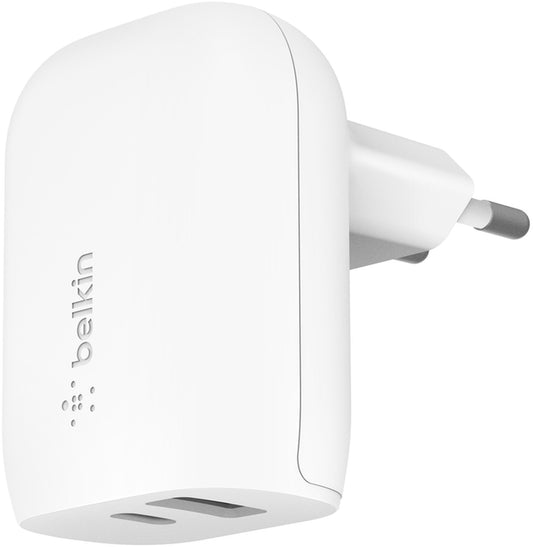 Punjač za mrežu Belkin BoostCharge Dual, 37W, 3A, 1 x USB-A - x USB-C, Bijela WCB007vfWH