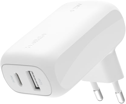 Mrežni punjač Belkin BoostCharge Dual, 42W, 3A, 1 x USB-A - 1 x USB-C, Bijeli WCB009vfWH