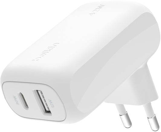 Mrežni punjač Belkin BoostCharge Dual, 42W, 3A, 1 x USB-A - 1 x USB-C, Bijeli WCB009vfWH