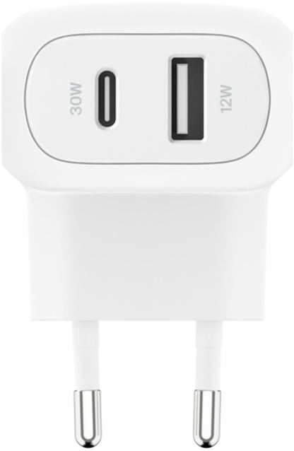 Mrežni punjač Belkin BoostCharge Dual, 42W, 3A, 1 x USB-A - 1 x USB-C, Bijeli WCB009vfWH