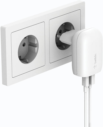 Punjač Mreže Belkin BoostCharge Dual, 37W, 3A, 1 x USB-A - x USB-C, Bijeli WCB007vfWH