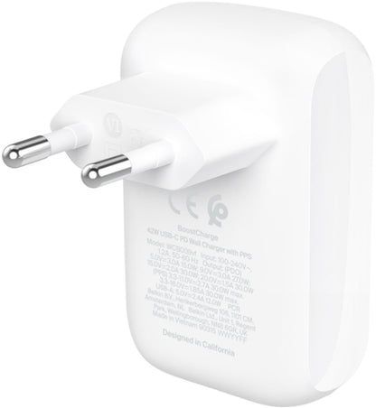 Mrežni punjač Belkin BoostCharge Dual, 42W, 3A, 1 x USB-A - 1 x USB-C, Bijeli WCB009vfWH