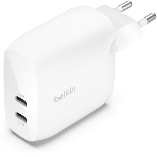 Punjač Mreže Belkin BoostCharge Pro Dual, 60W, 3A, 2 x USB-C, Bijeli WCB010vfWH