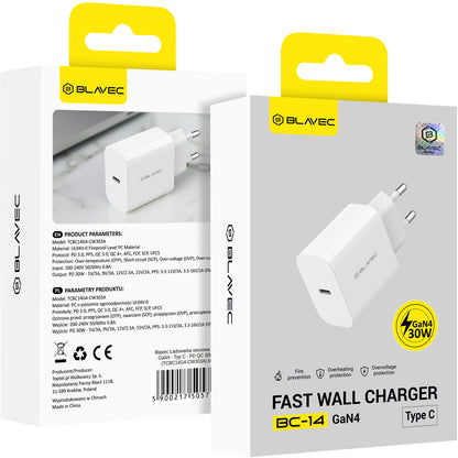 Mrežni punjač Blavec BC-14, 30 W, 3 A, 1 × USB-C, bijeli