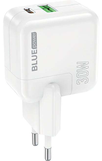 Punjač za mrežu BLUE Power BC111A, 30W, 3A, 1 x USB-A - 1 x USB-C, Bijeli