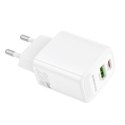 Punjač mreže Borofone BN27 Fuente, 20W, 3A, 1 x USB-A - 1 x USB-C, Bijeli