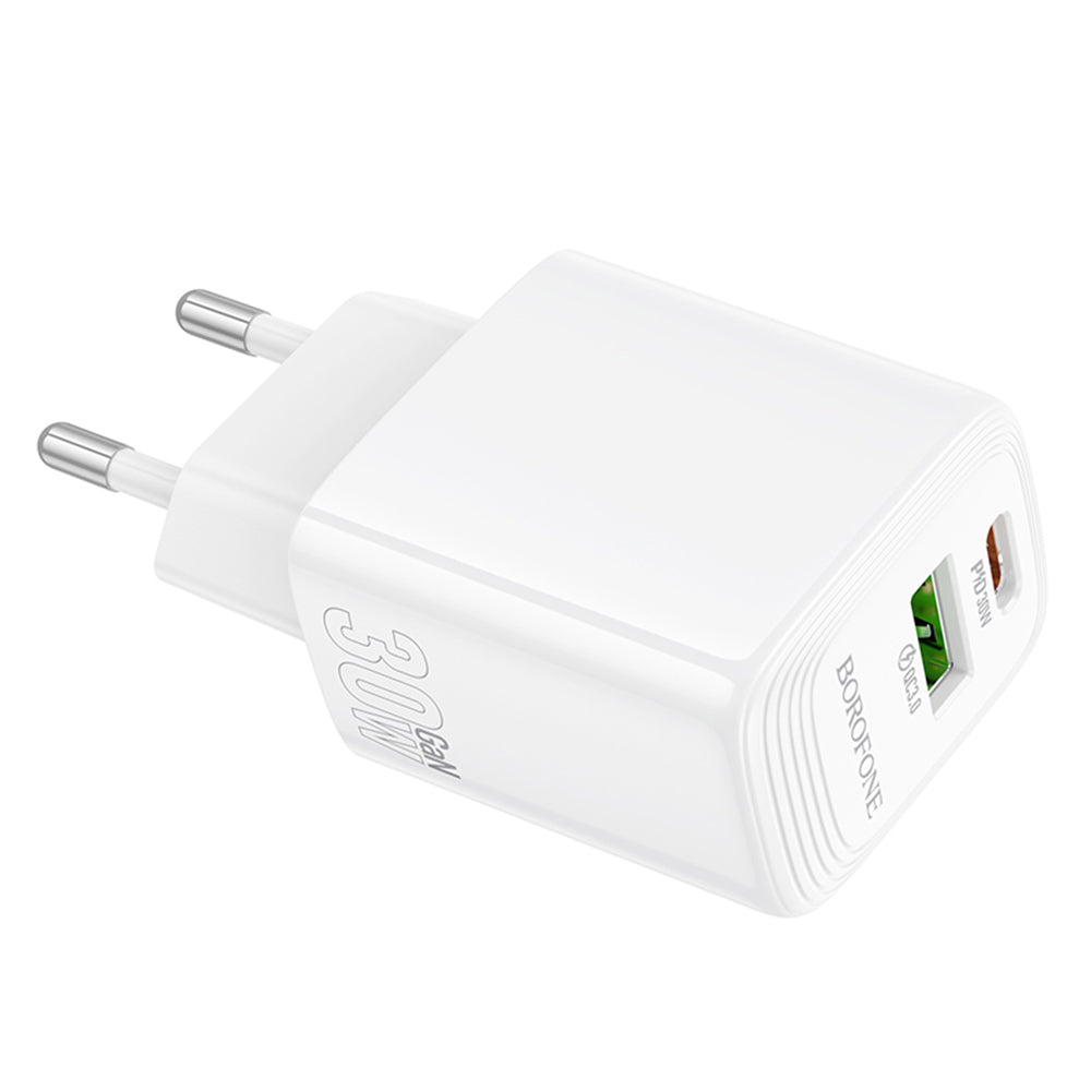 Mrežni punjač Borofone BN29 Fuente, 30W, 3A, 1 x USB-A - 1 x USB-C, Bijeli
