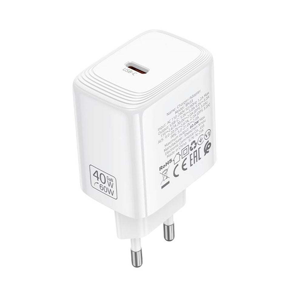 Mrežni punjač Borofone BN33 Fuente, 40W, 1 x USB-C, Bijeli
