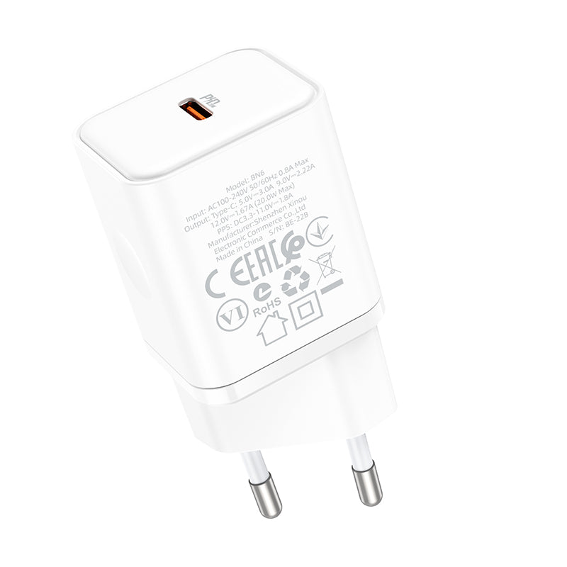 Punjač za mrežu Borofone BN6 Field, 20W, 3A, 1 x USB-C, Bijeli
