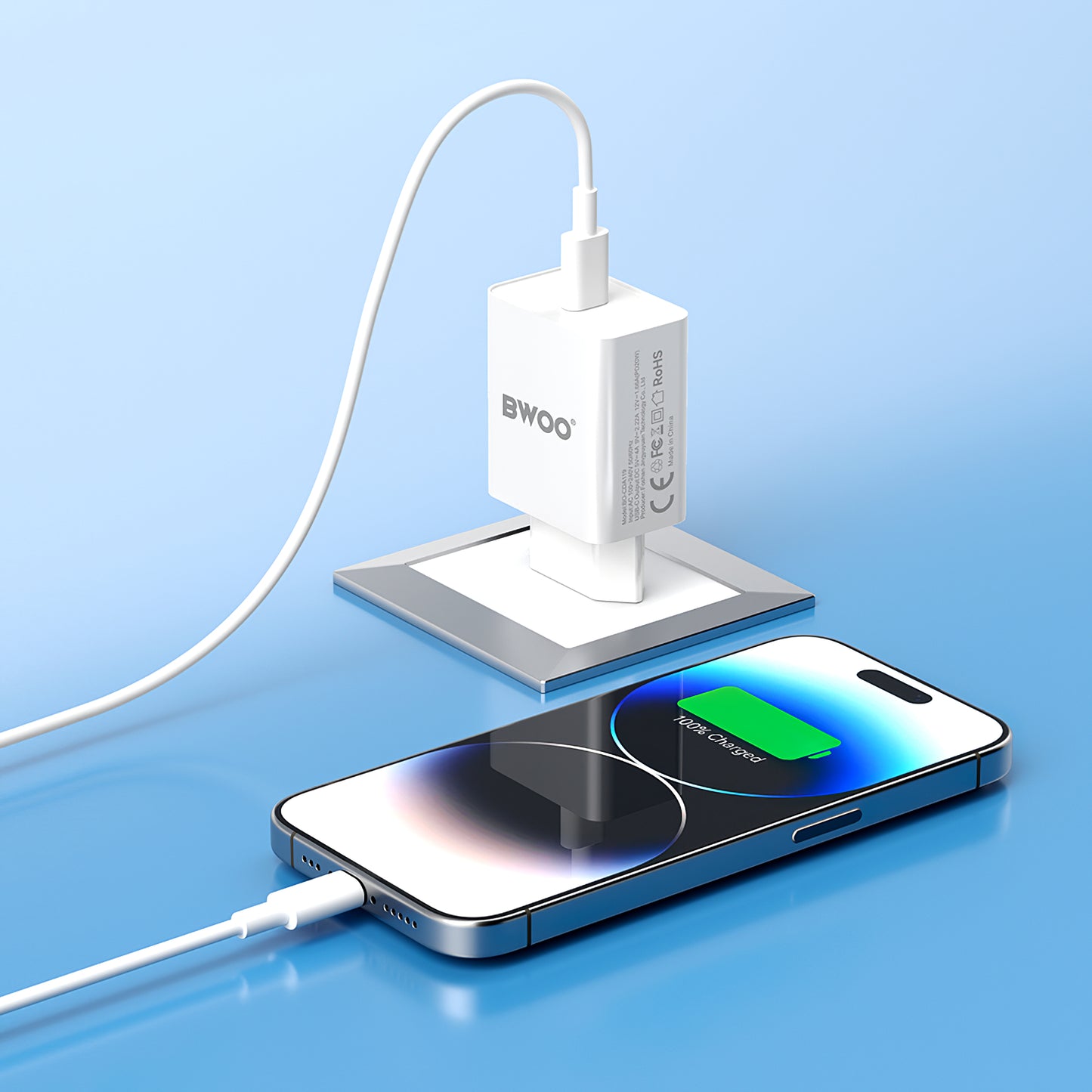 Punjač za mrežu BWOO BO-CDA119, 20W, 4A, 1 x USB-C, Bijeli