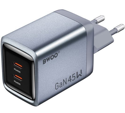 Mrežni punjač BWOO BO-CDA239, 45W, 3A, 2 x USB-C, Siva