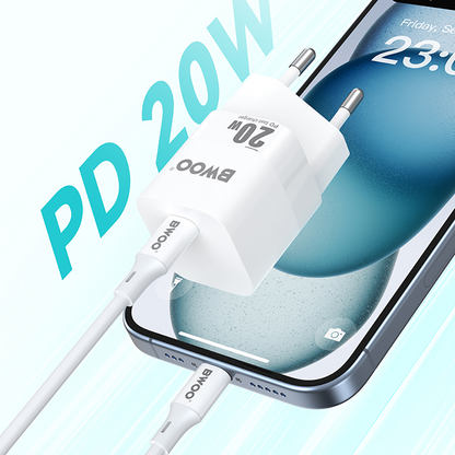 Punjač za mrežu BWOO CDA155, 20W, 3A, 1 x USB-C, Bijela